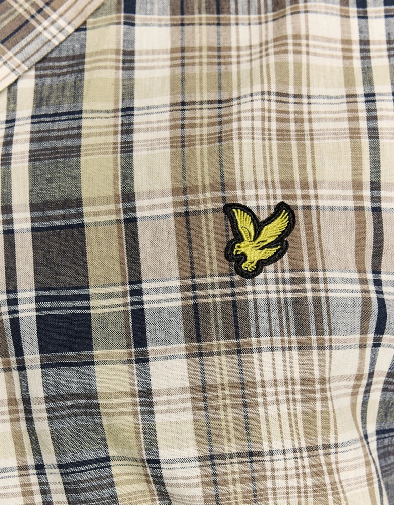 Short Sleeve Linen Blend Check Shirt