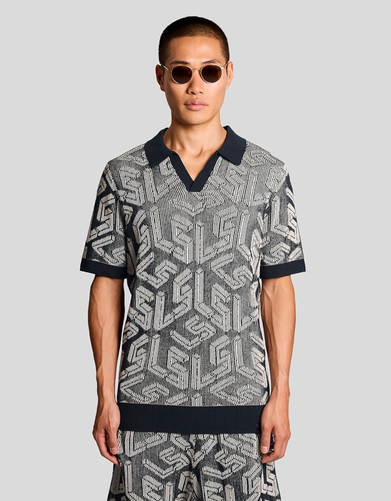 Emblem Ribbed Knitted Polo Shirt