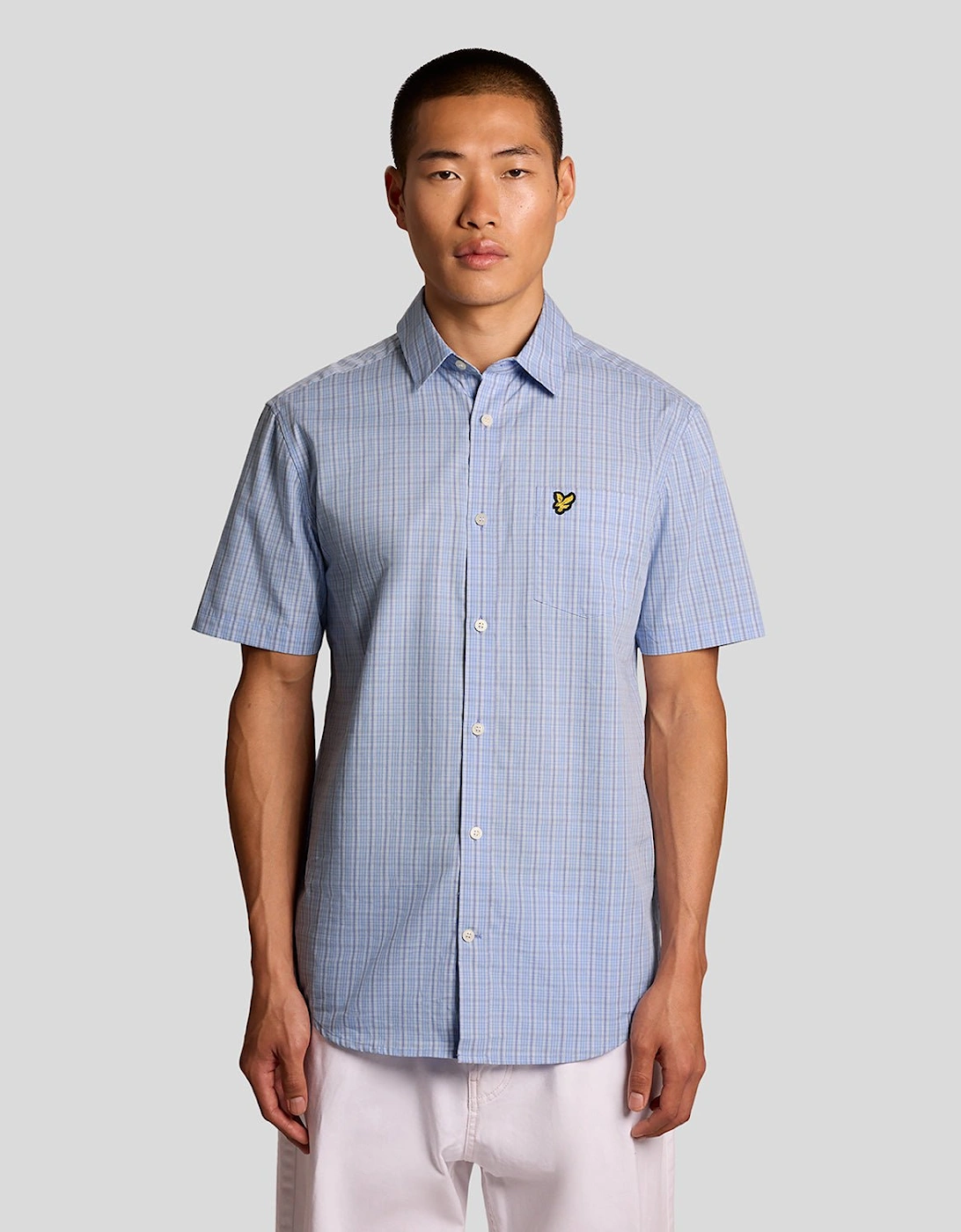 Lyle And Scott Men's Blue Short Sleeve Grid Check Shirt  38/Regular M