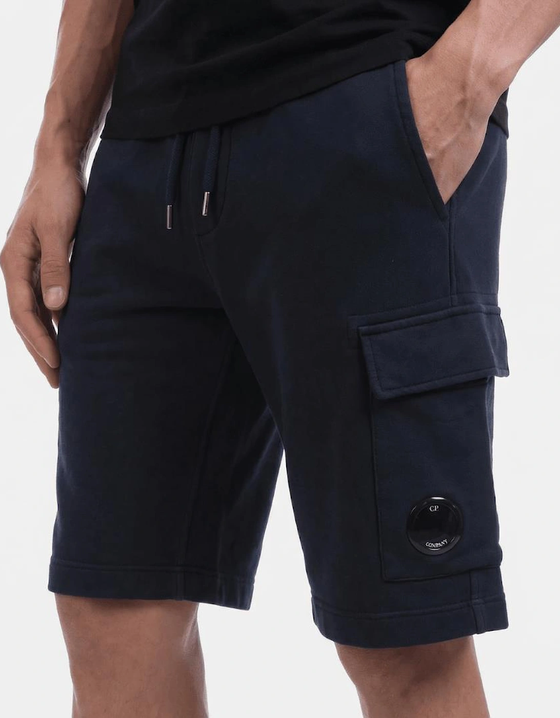CP Company Cotton Diagonal Fleece Cargo Sweat Shorts in Navy Blue