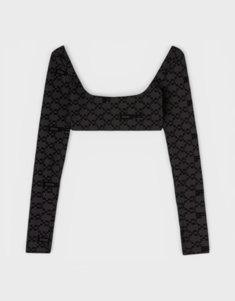 Flock Logo Monogram L/S Crop Top Black