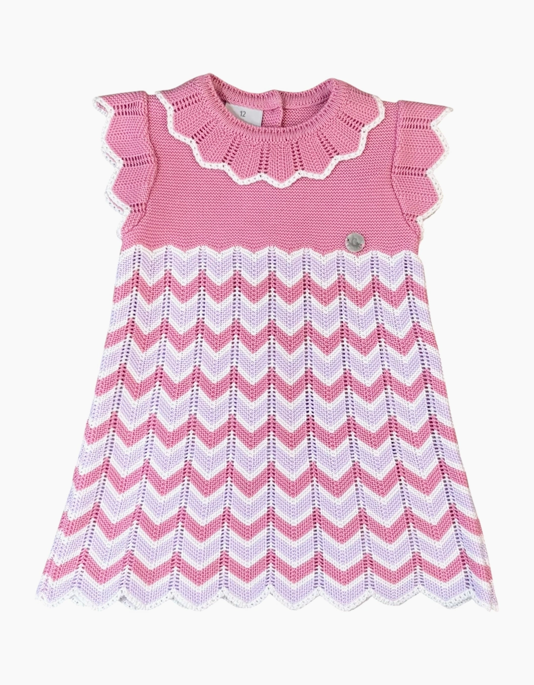 Girls Pink and Purple Zig Zag Knit Dress, 2 of 1