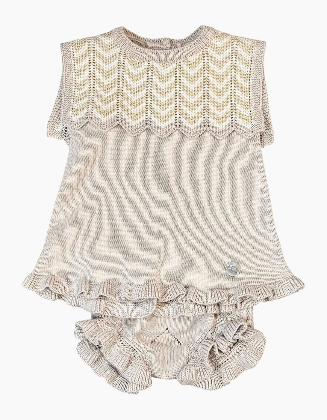 Girls Beige Stone Zig Zag Knit Dress Set, 2 of 1