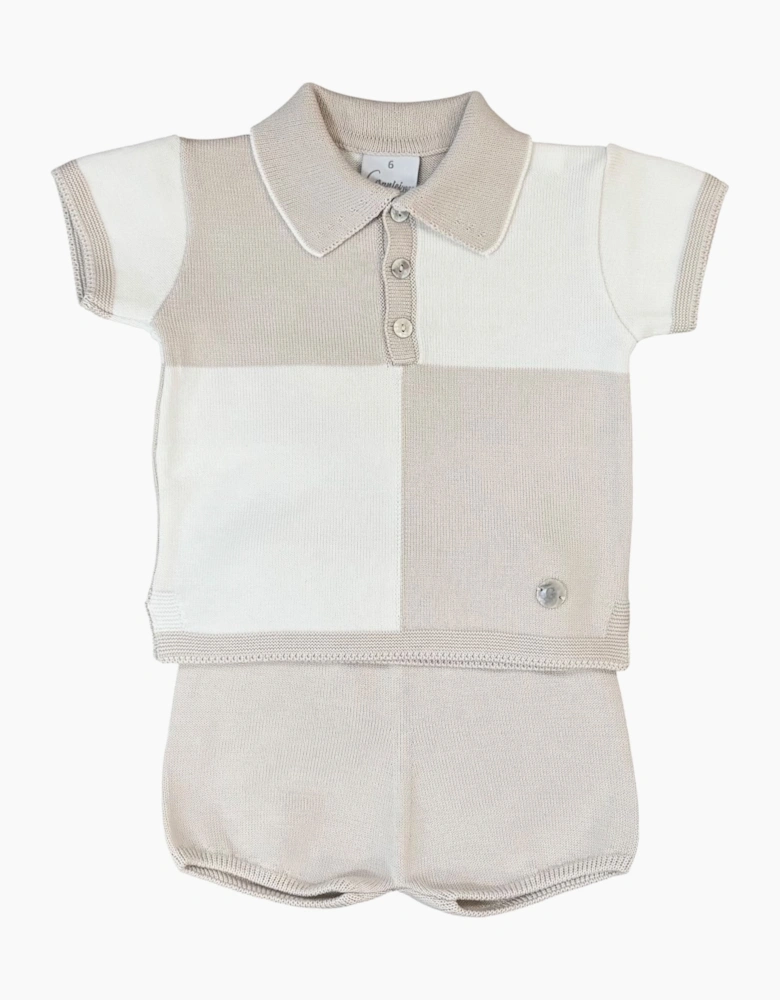 Boys Beige Stone Knit Polo Short Set