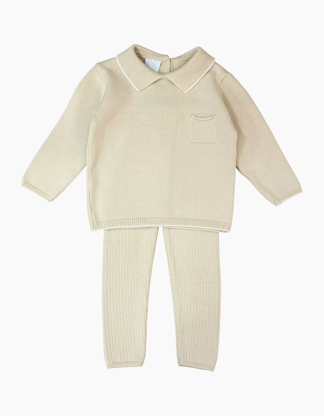 Boys Neutral Beige Knit Ribbed Trouser Set