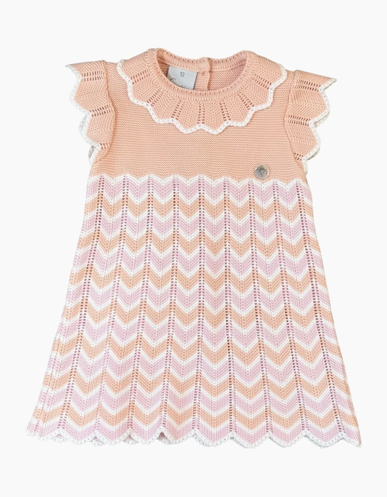 Girls Peach and Pink Pink Zig Zag Knit Dress