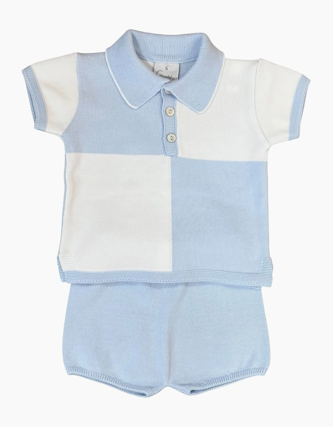 Boys Pale Blue Knit Polo Short Set, 2 of 1