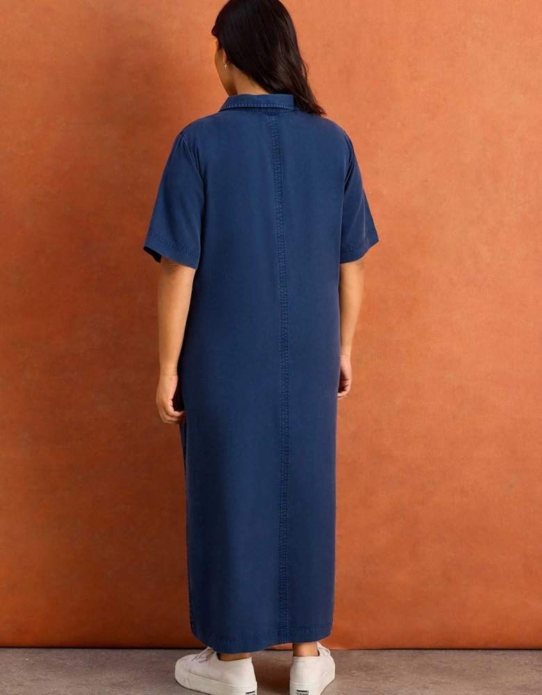 Soft Touch Denim-Style Polo Neck Midi Dress