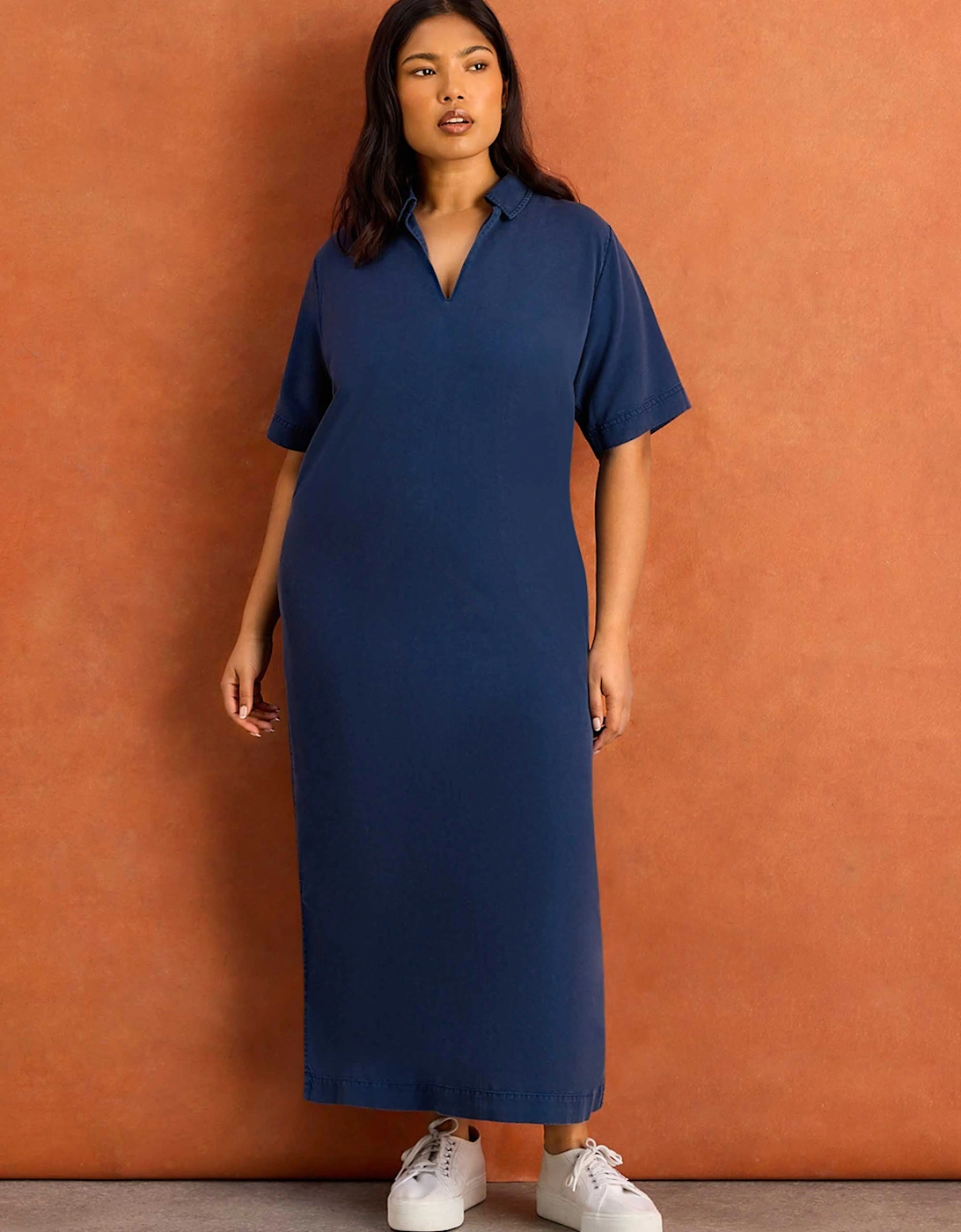 Soft Touch Denim-Style Polo Neck Midi Dress