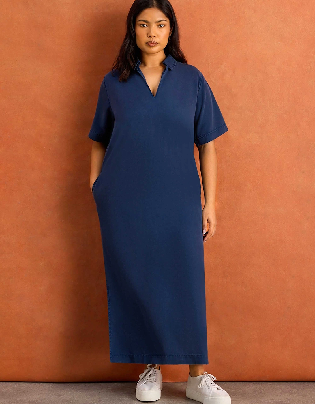 Soft Touch Denim-Style Polo Neck Midi Dress