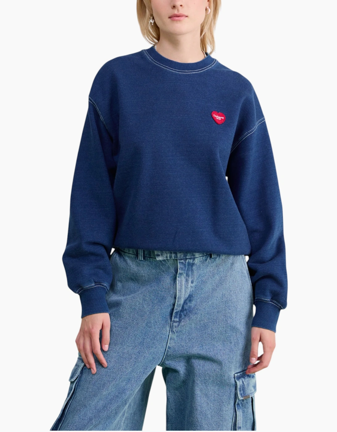 Carhartt WIP Womens INGO Sweatshirt Crew Neck Drop shoulders Heart Patch Jumper