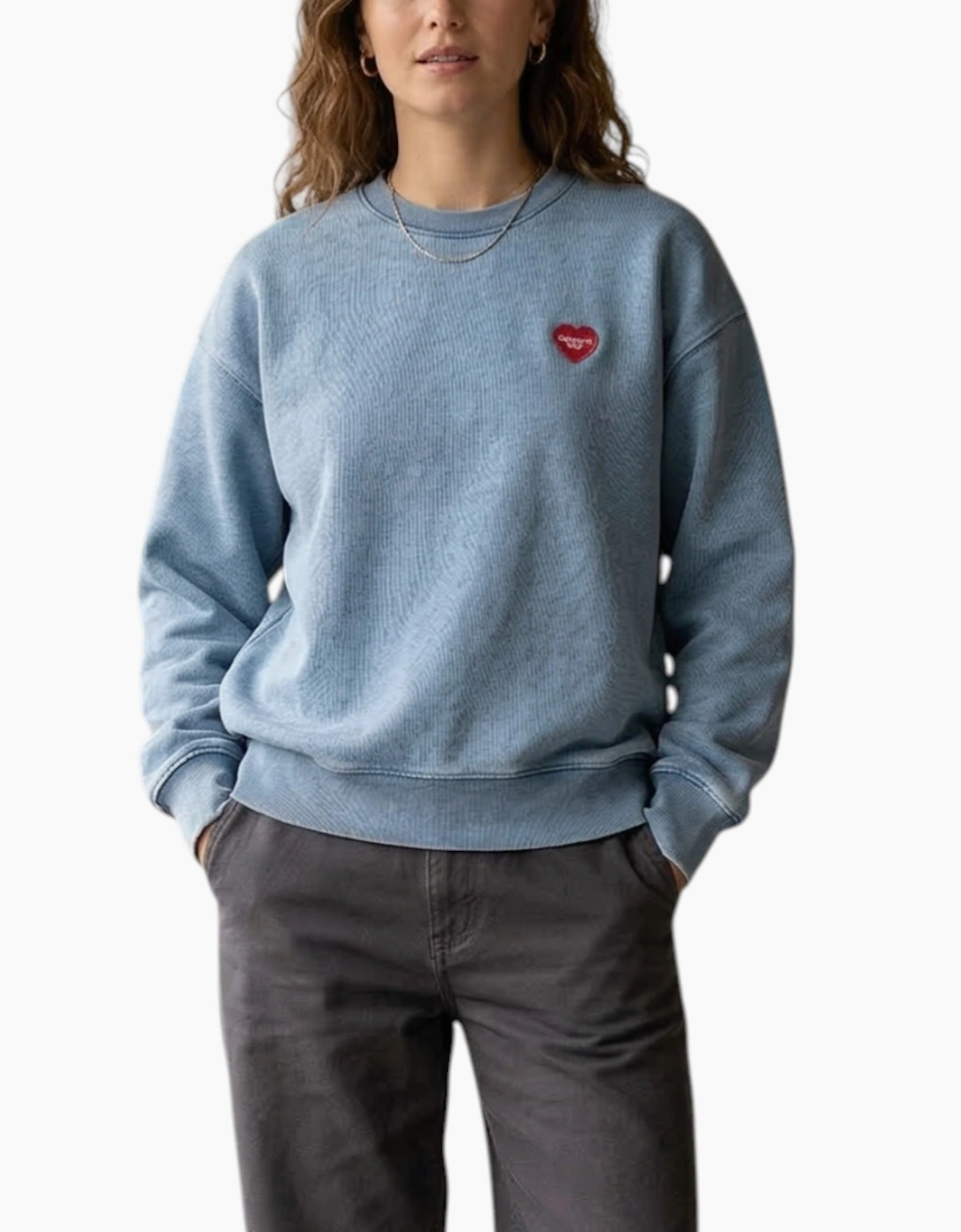 Carhartt WIP Womens INGO Sweatshirt Crew Neck Drop shoulders Heart Patch Jumper