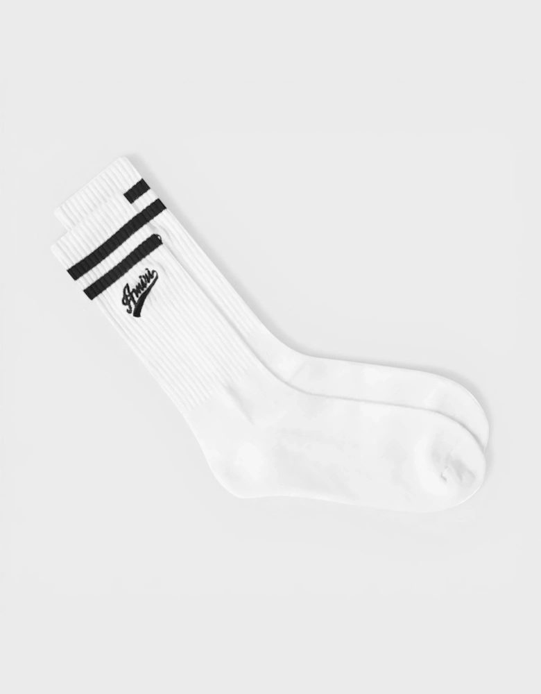 Amiri Varsity Script Sock White Black