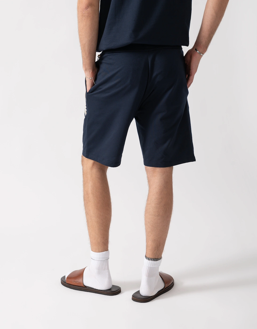 BOSS Orange Authentic Mens Loungewear Shorts with Stripe and Logo - Dark Blue 405