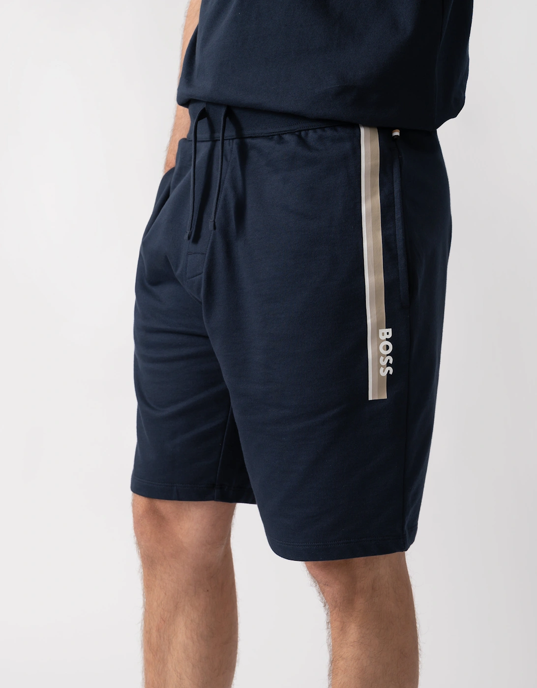 BOSS Orange Authentic Mens Loungewear Shorts with Stripe and Logo - Dark Blue 405
