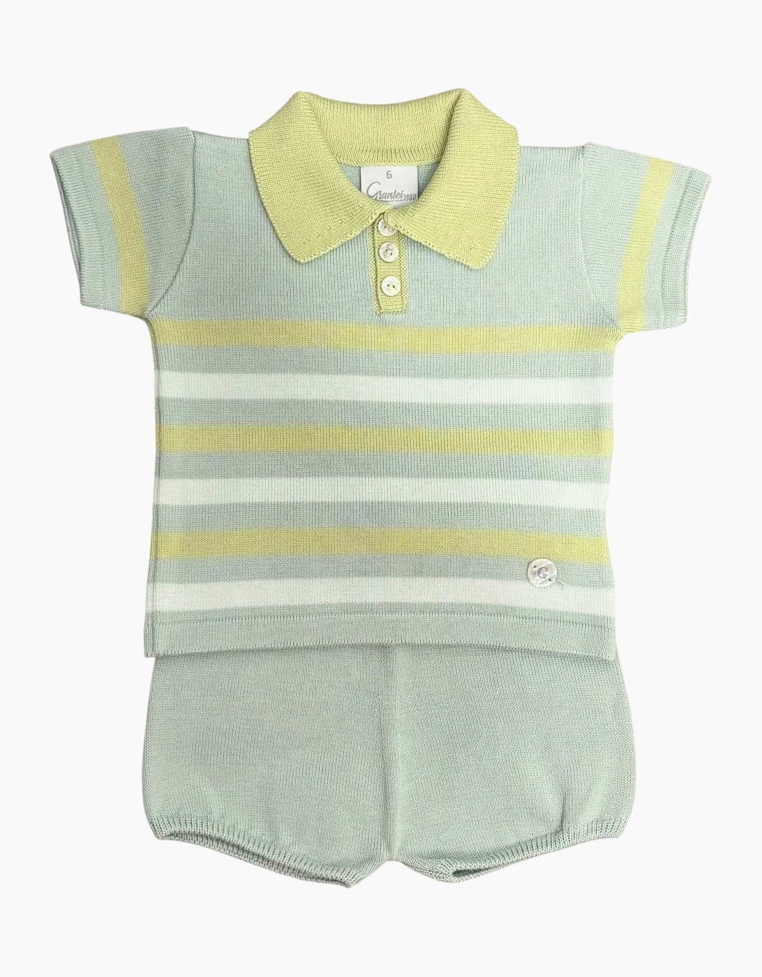 Boys Green Stripe Knit Polo Short Set, 2 of 1