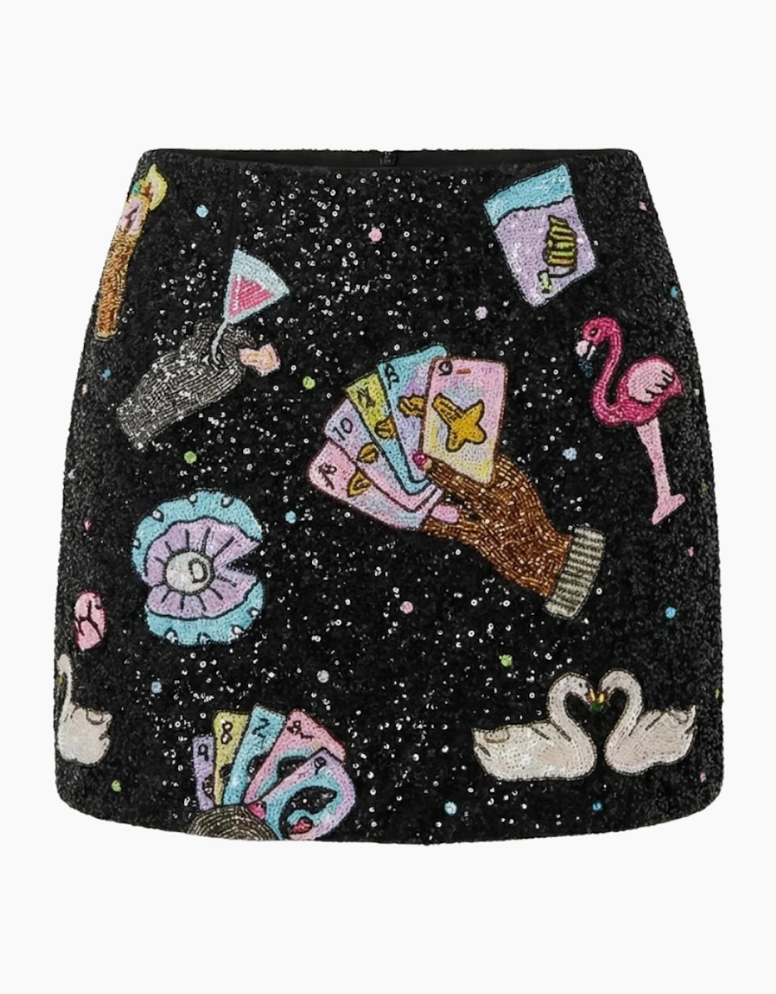 Vegas Beaded Mini Black Party Beach Co-ord Skirt