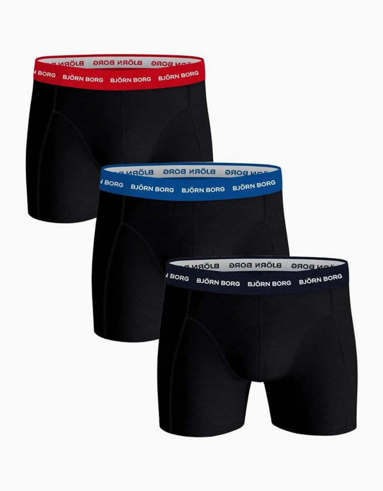3-Pack Contrast Waistband Boxer Briefs, Black w/ red/blue/navy