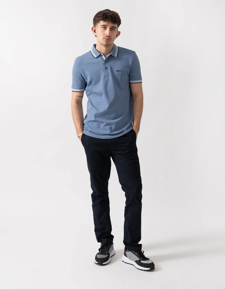 BOSS Green Paddy Mens Cotton-Piqué Polo Shirt with Contrast Logo - Open Blue 462