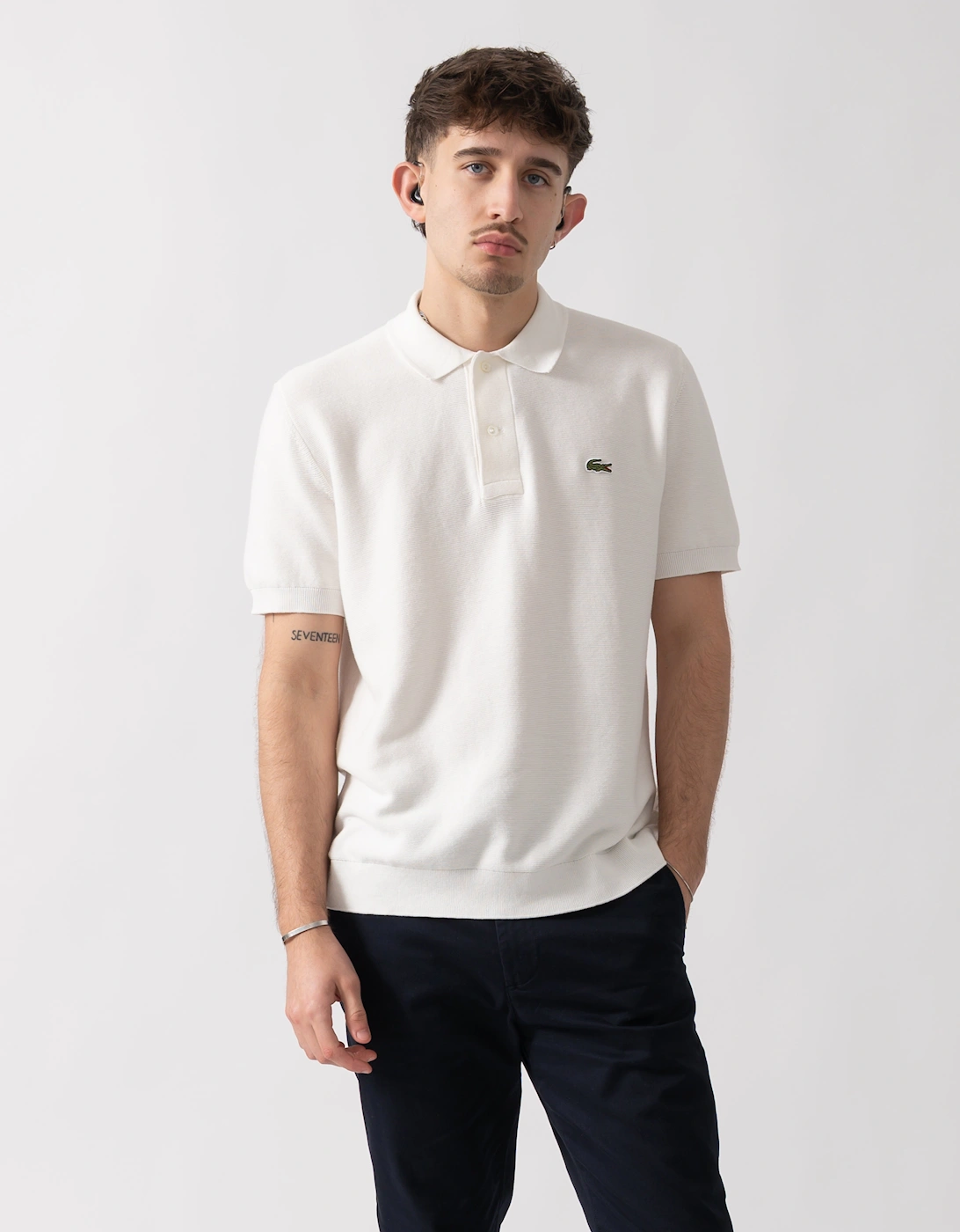 Lacoste Men's White Moss Stitch Cotton Polo Collar Sweater - Flour 70V  42 Xl