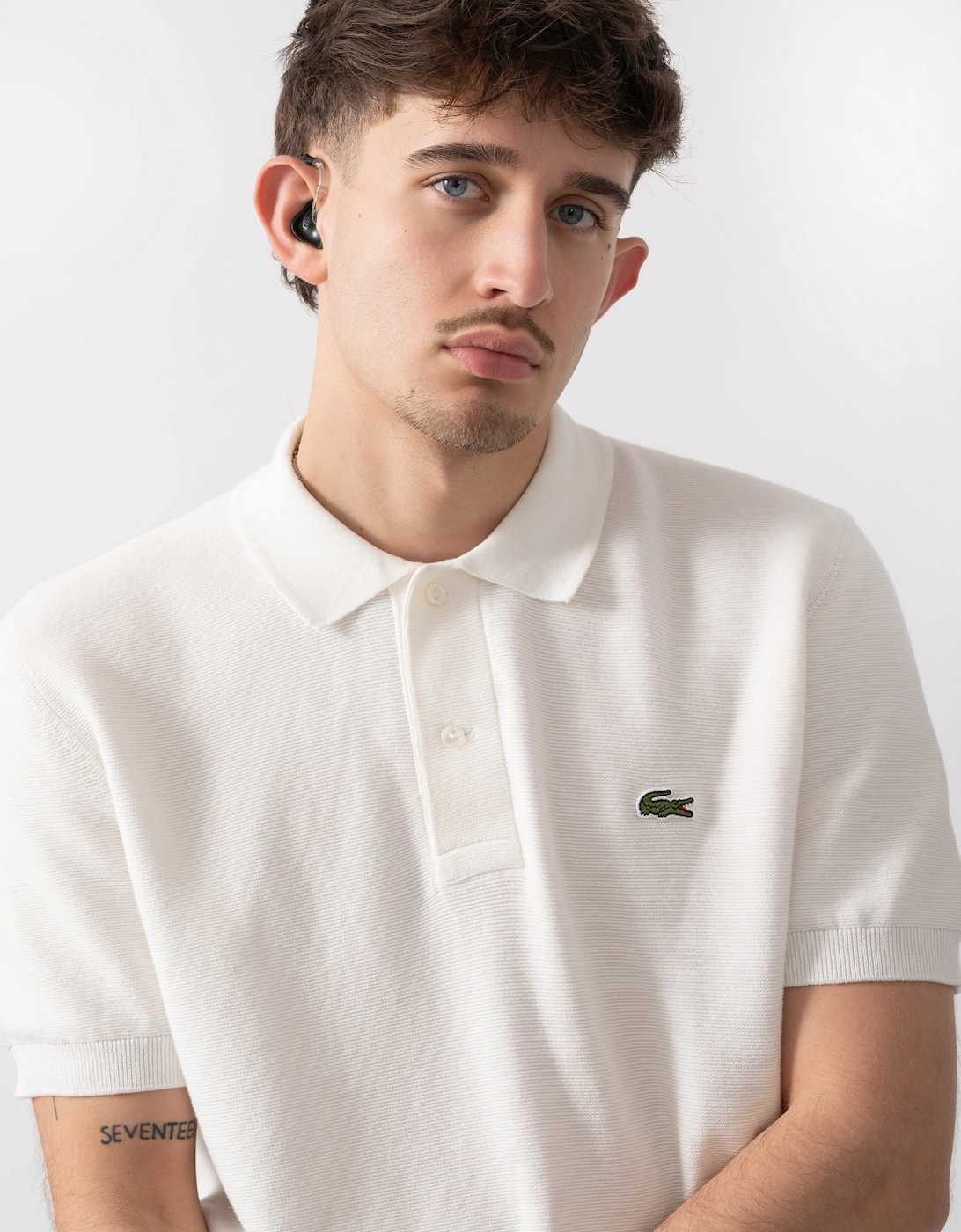 Lacoste Moss Stitch Cotton Polo Collar Mens Sweater - Flour 70V