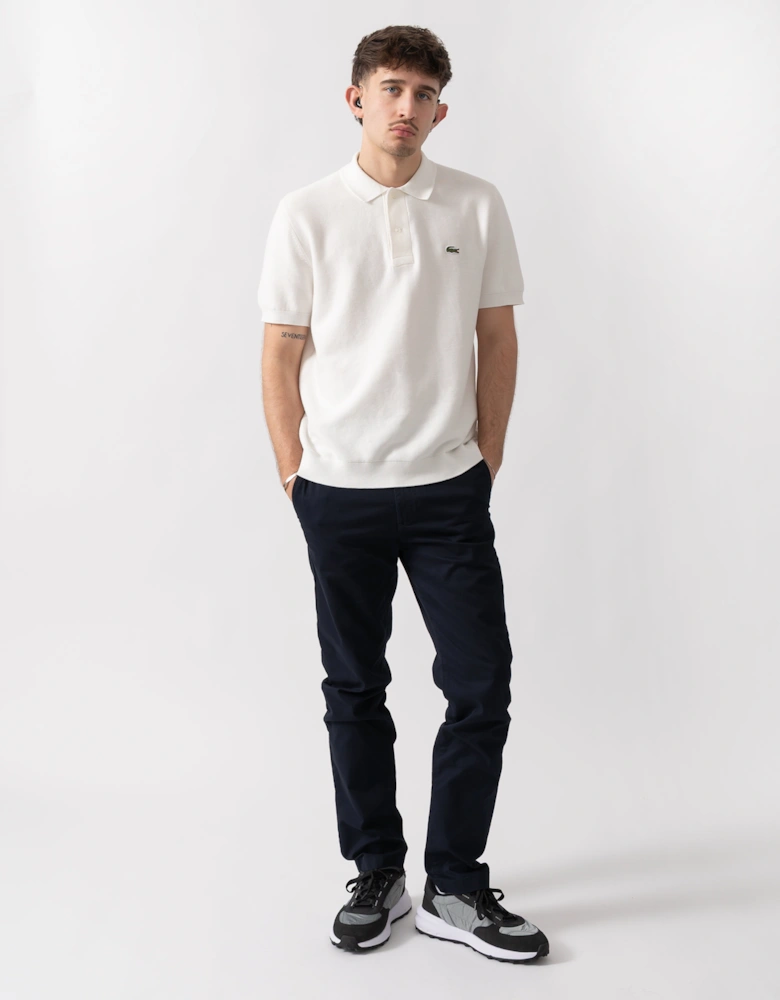 Lacoste Moss Stitch Cotton Polo Collar Mens Sweater - Flour 70V