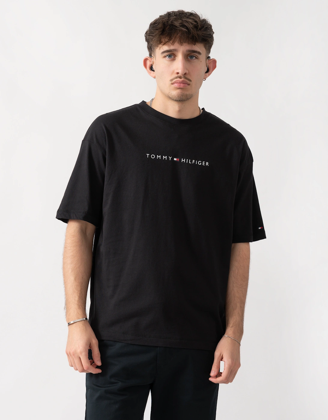 Tommy Hilfiger Logo Mens Lounge Tee - Black