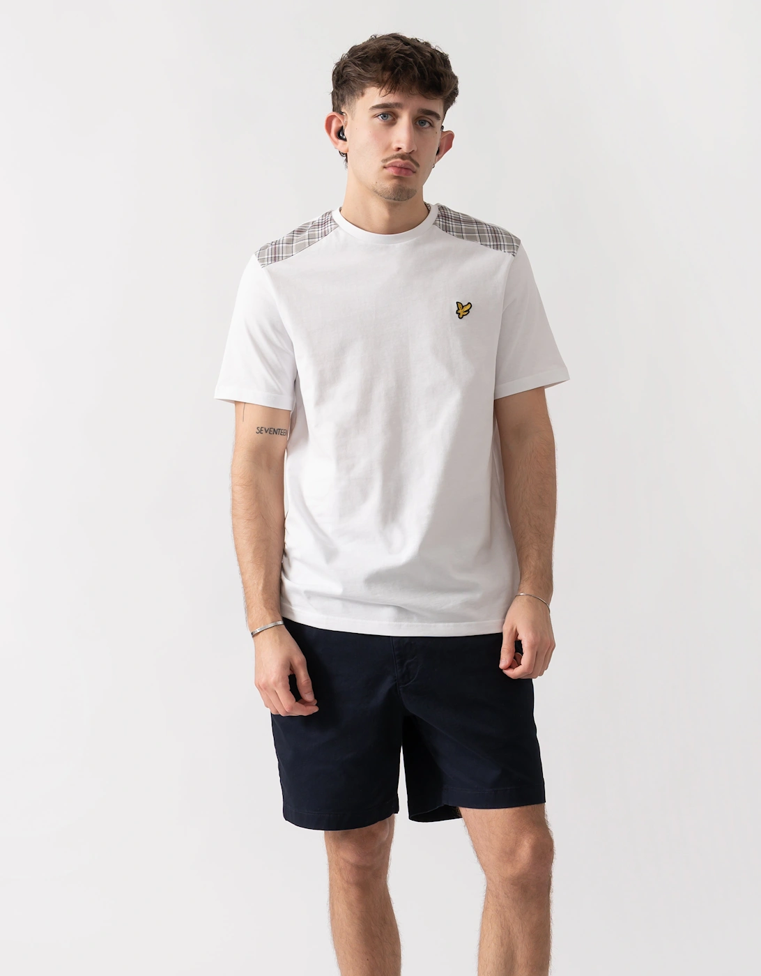 Lyle & Scott Check Panelled Mens T-Shirt - 626 White, 5 of 4
