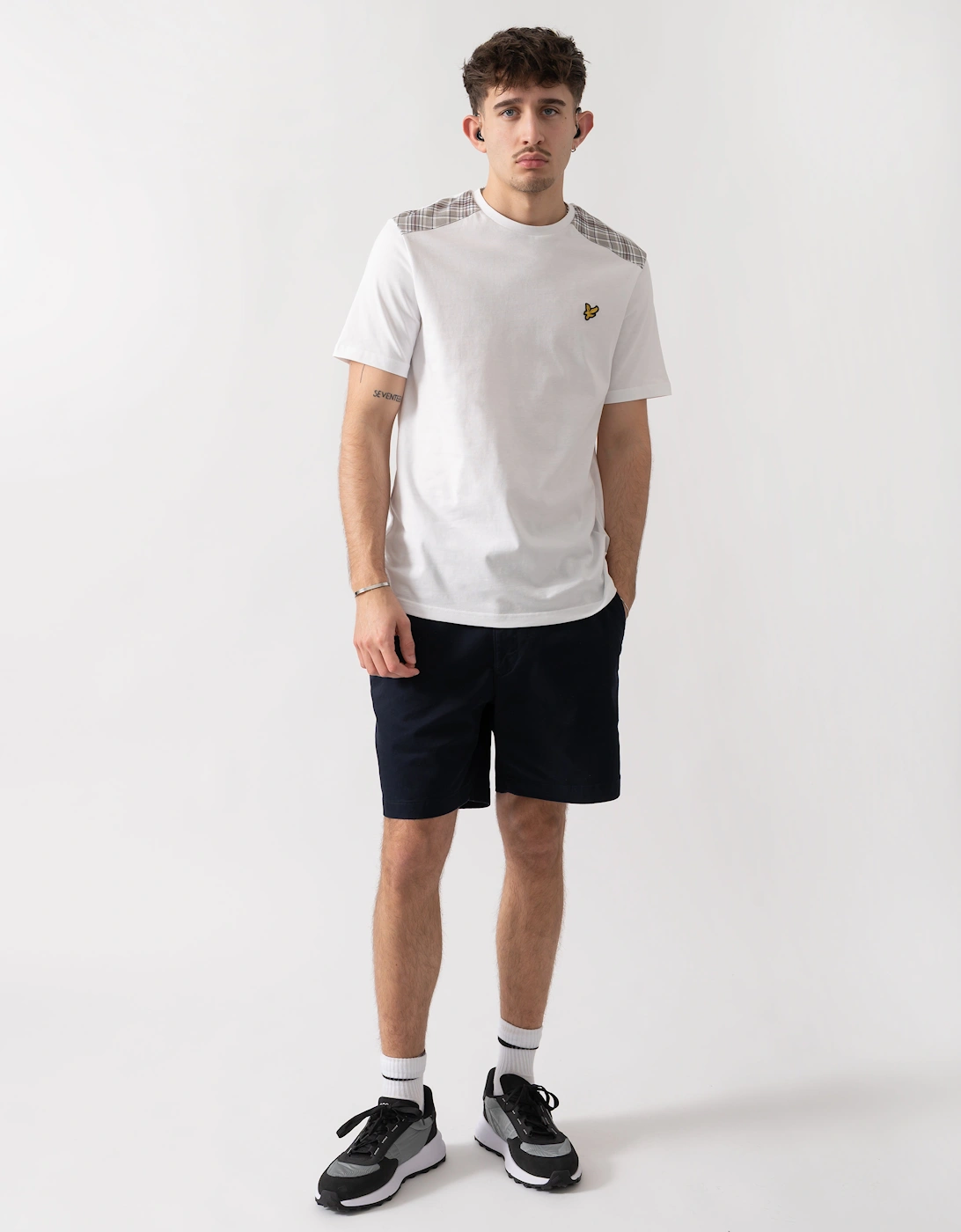 Lyle & Scott Check Panelled Mens T-Shirt - 626 White
