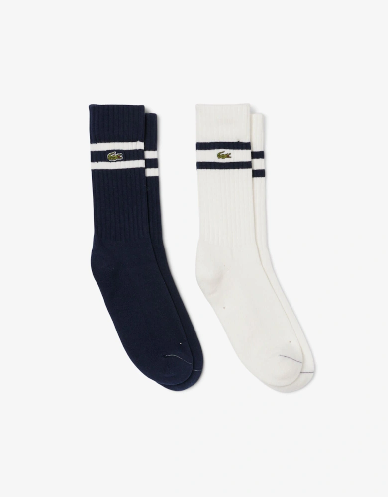 Lacoste Ribbed Mens Socks - Navy Blue/Flour HHW