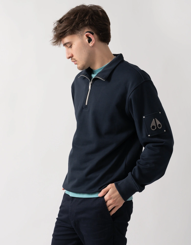 Moose Knuckles Hartsfield Mens 1/4 Zip Sweatshirt - Navy 833