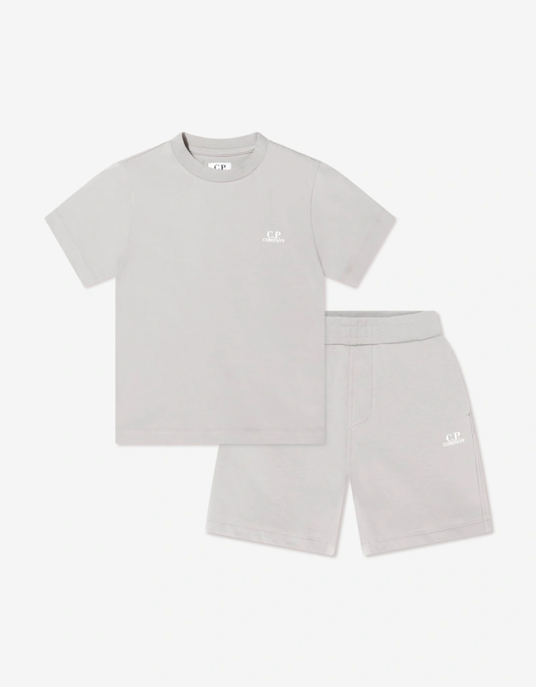 C.P. Company Boys Cotton Jersey Logo Short Set in Grey