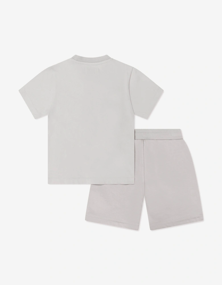 C.P. Company Boys Cotton Jersey Logo Short Set in Grey