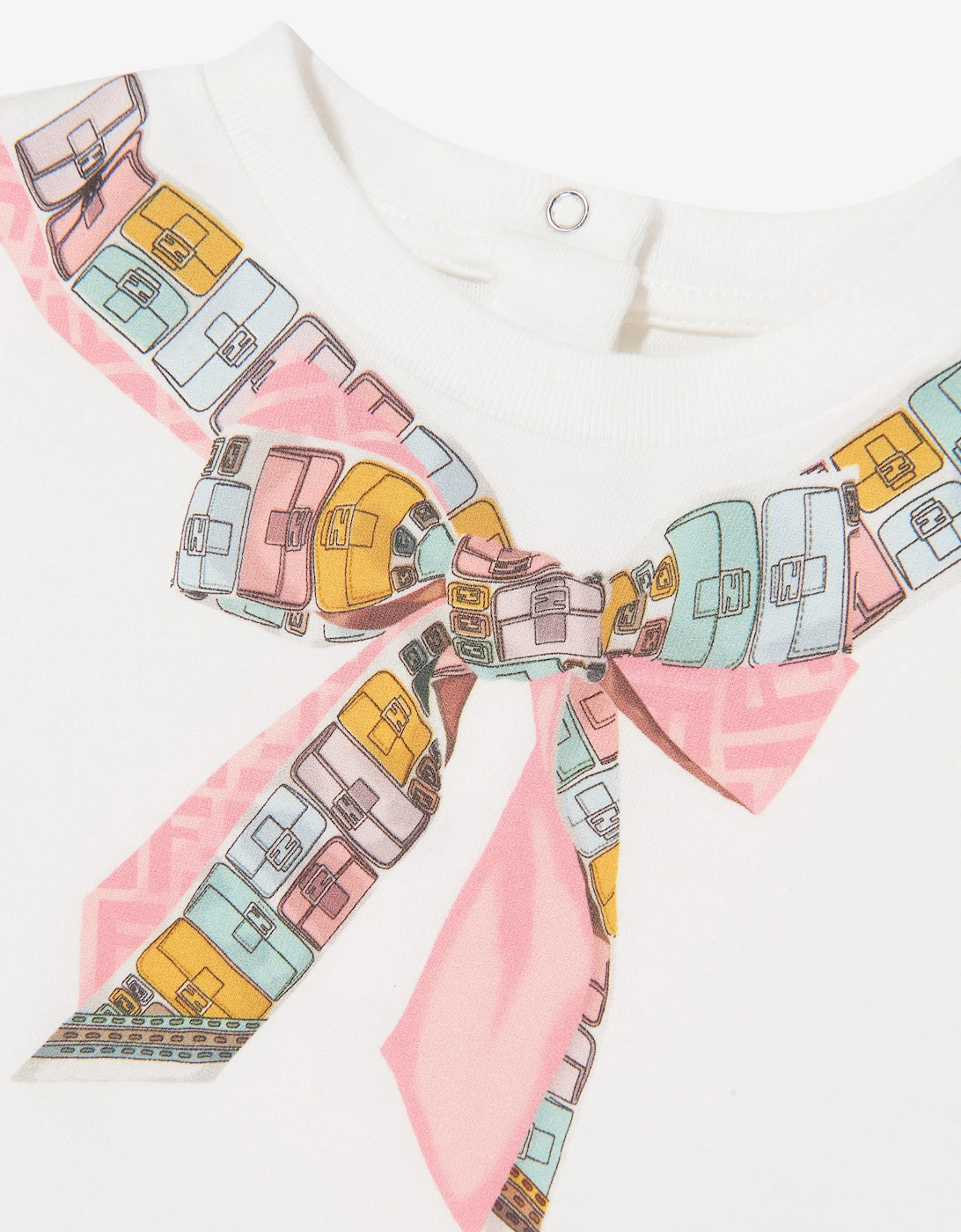 Fendi Baby Girls Trompe l'oeil Bow Print  T-Shirt in White