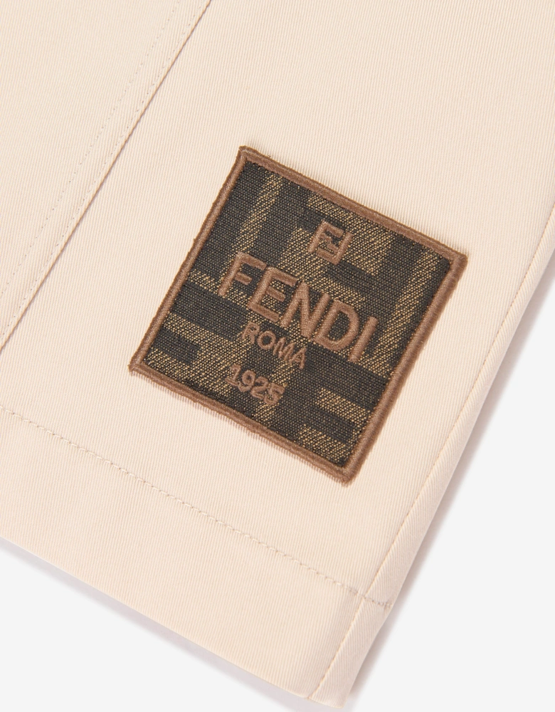 Fendi Baby Girls FF Ruffle Trim Dress in Beige