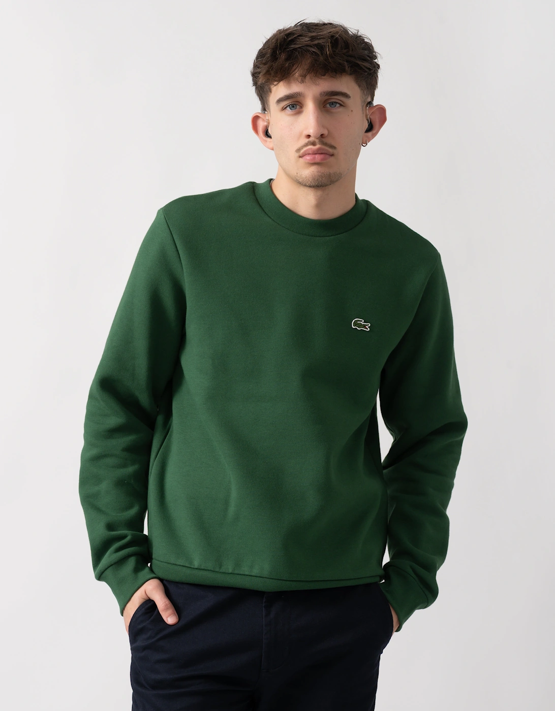 Lacoste Men's Green Crew Neck Fleece Sweatshirt - 132  M