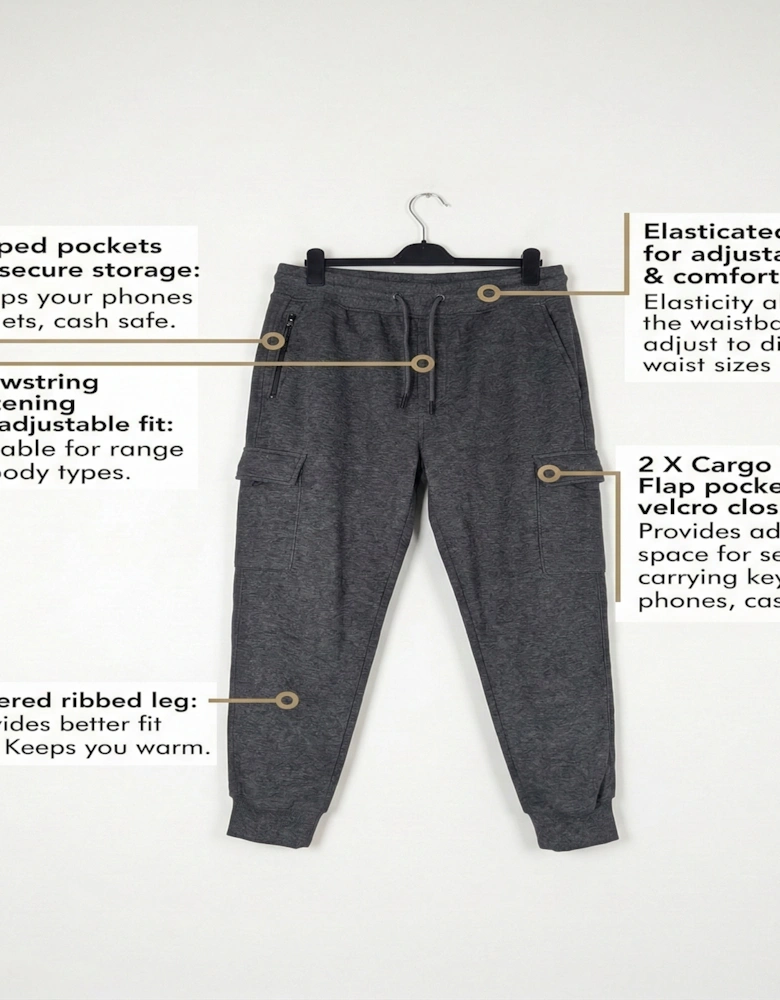 Mens Cargo Joggers Zip Pockets Fleece Gym Trousers Cotton Bottom Track Pants New