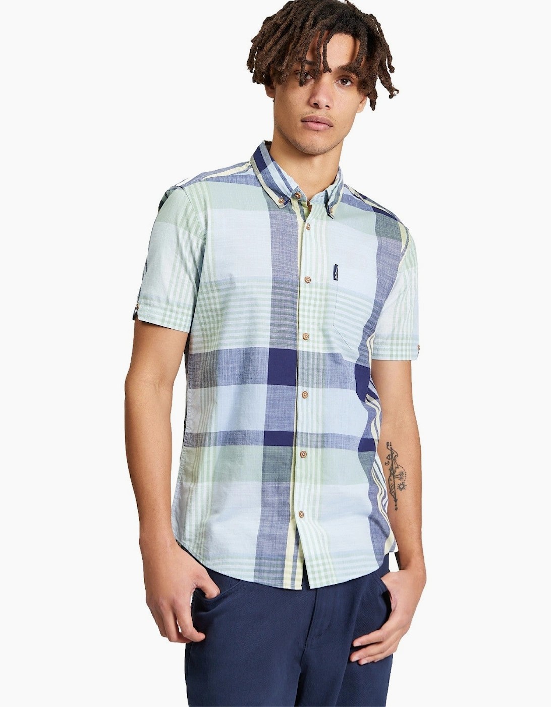 Ben Sherman Mens Large Madras Check Short Sleeve Shirt