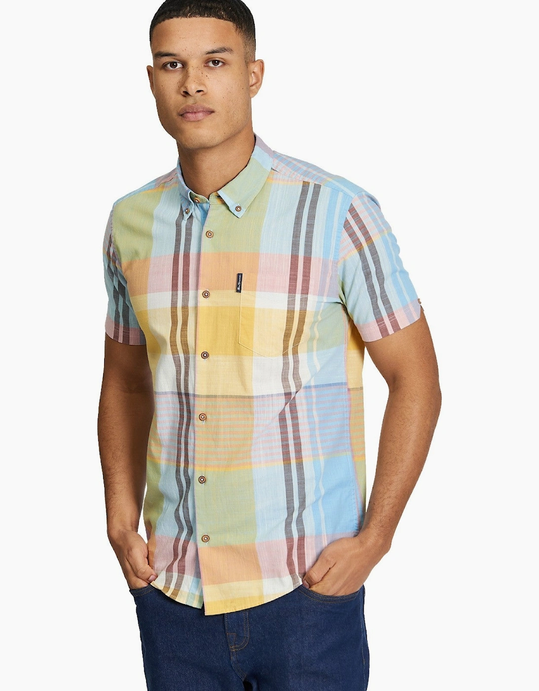 Ben Sherman Mens Large Madras Check Short Sleeve Shirt