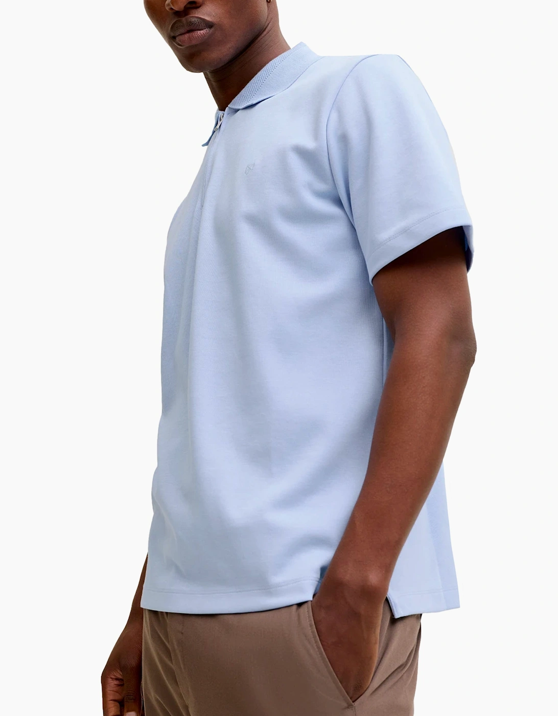 Jack & Jones JPRBLAETHAN Short Sleeve Zip polo CHAMBRAY BLUE
