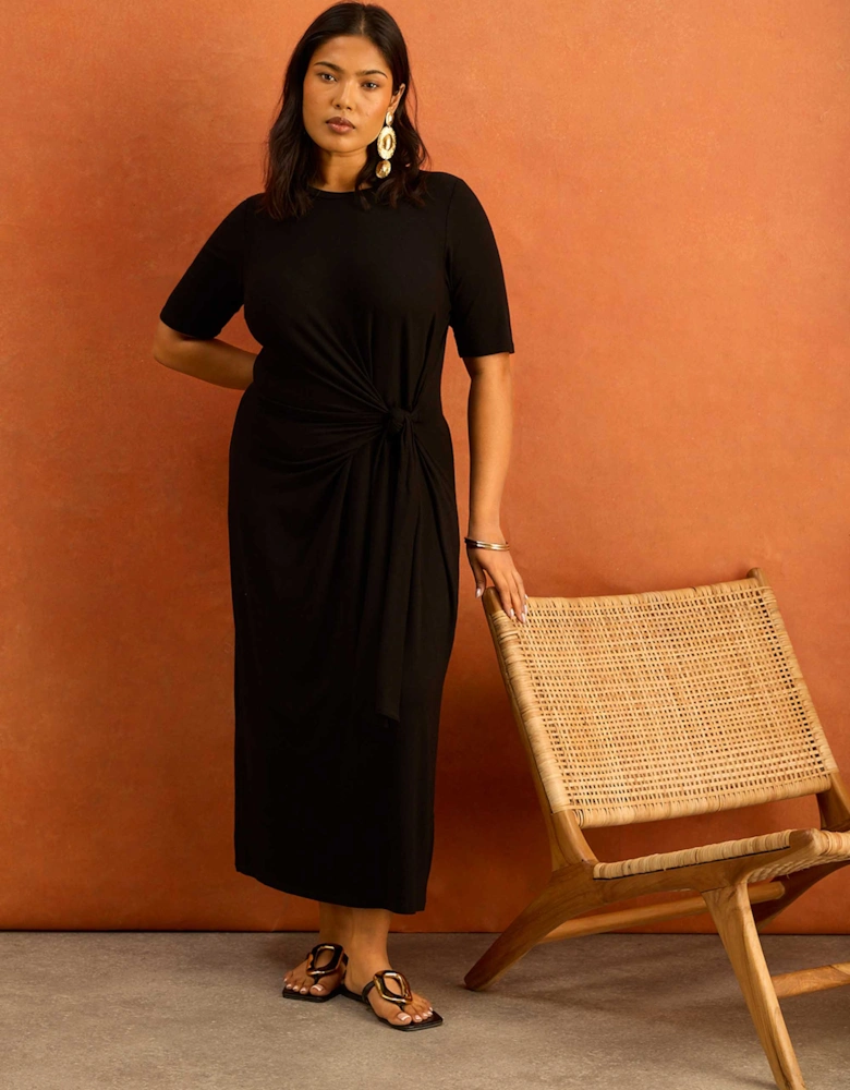 Black Tie Side Jersey Midaxi Dress