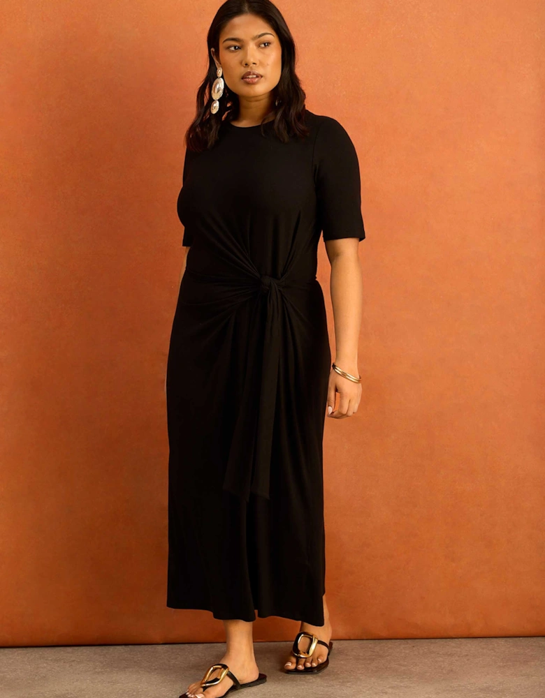 Black Tie Side Jersey Midaxi Dress