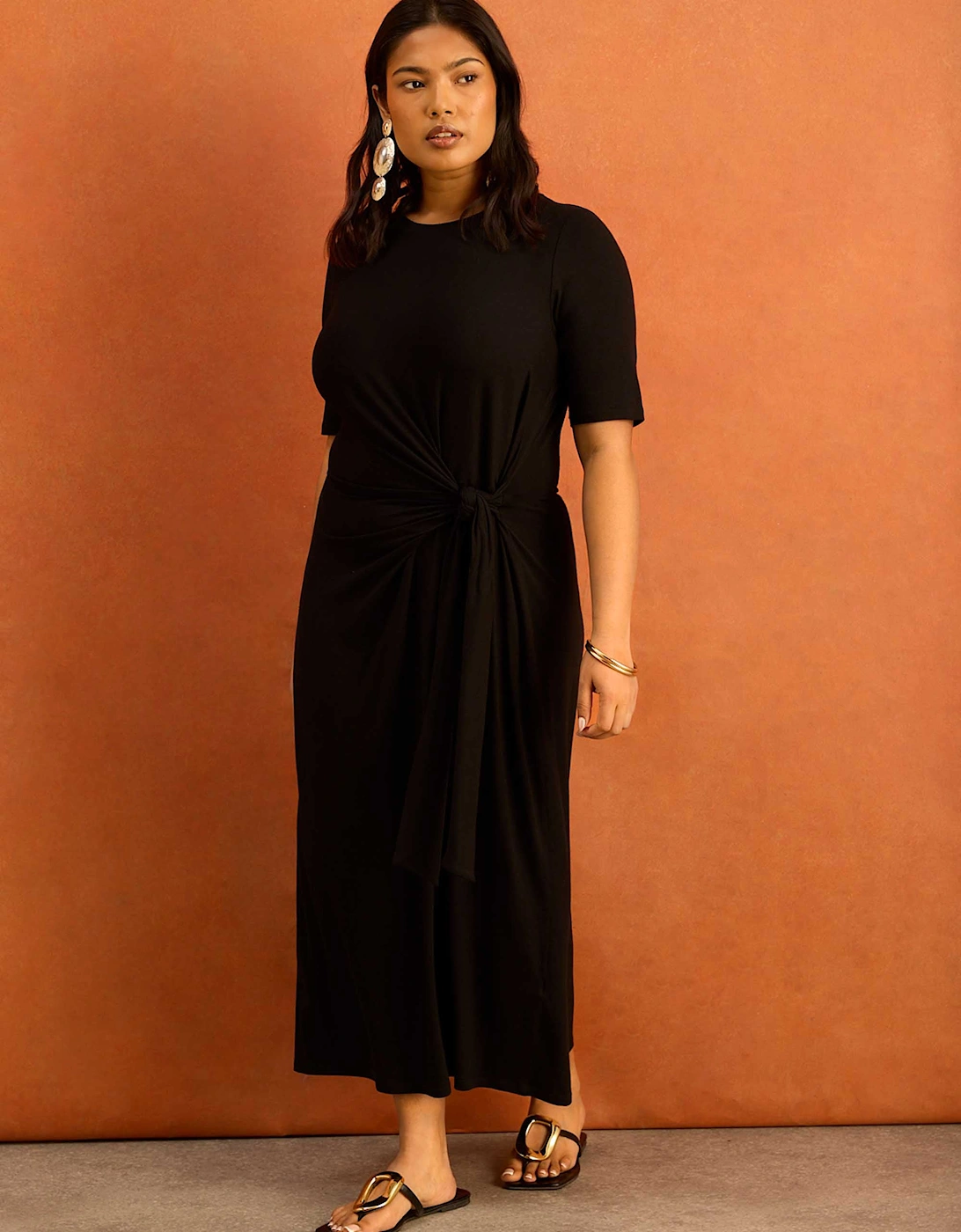 Black Tie Side Jersey Midaxi Dress