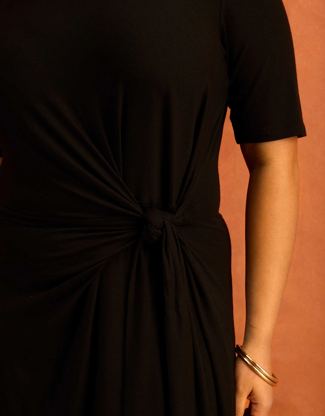 Black Tie Side Jersey Midaxi Dress