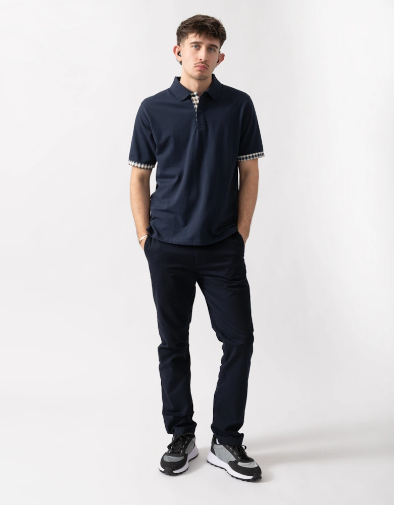 Aquascutum Mens Club Check Stretch Piquet Sleeves Polo Shirt - Navy 11