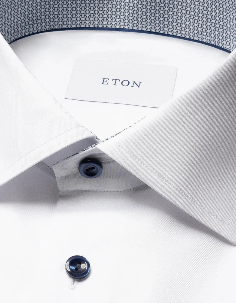 Eton Geometric Trim Signature Twill Slim Shirt 00 White