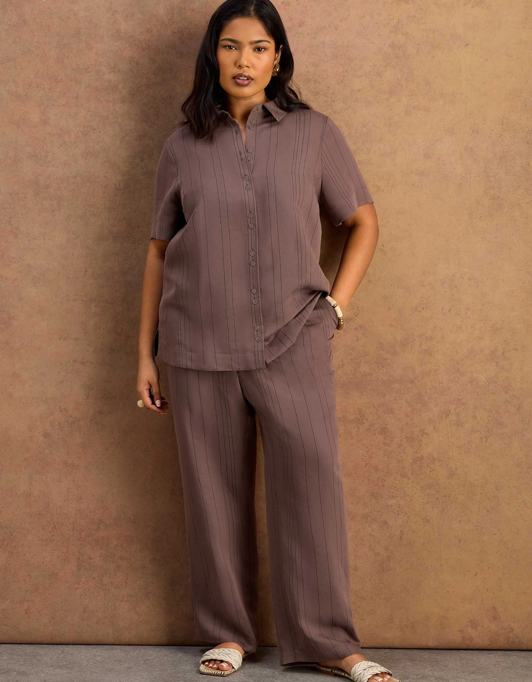 Brown Stripe Straight Leg Trouser With Modal