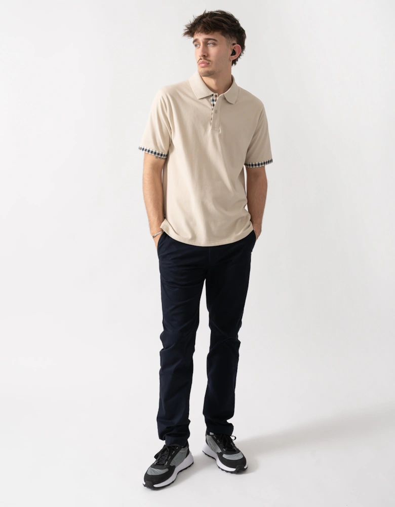 Aquascutum Mens Club Check Stretch Piquet Sleeves Polo Shirt - Beige 03
