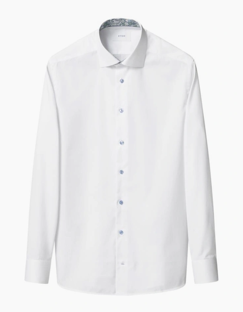 Eton Floral Trim Signature Twill Contemporary Shirt 00 White