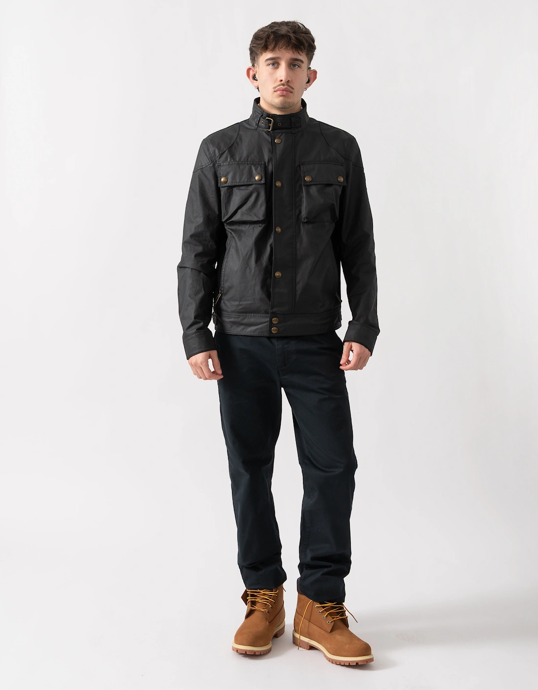 Belstaff Racemaster Mens Waxed Cotton Compact Field Jacket - Black
